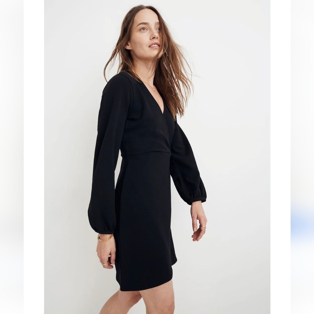 Madewell | Texture & Thread Long-Sleeve Side-Tie Dress in True Black, size S